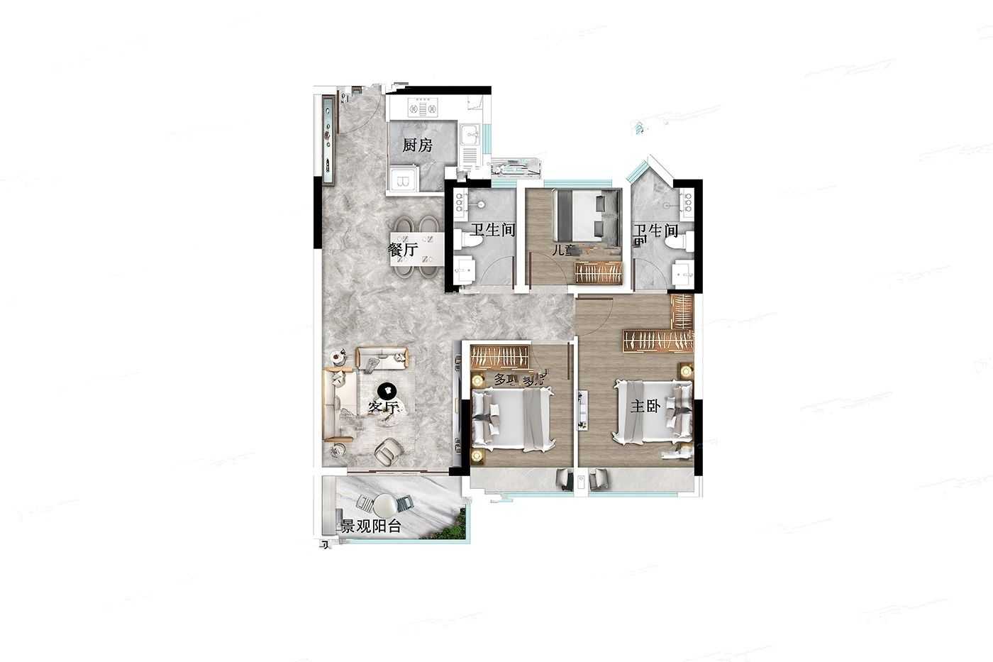 雅居乐中建保利天骄3室户型图