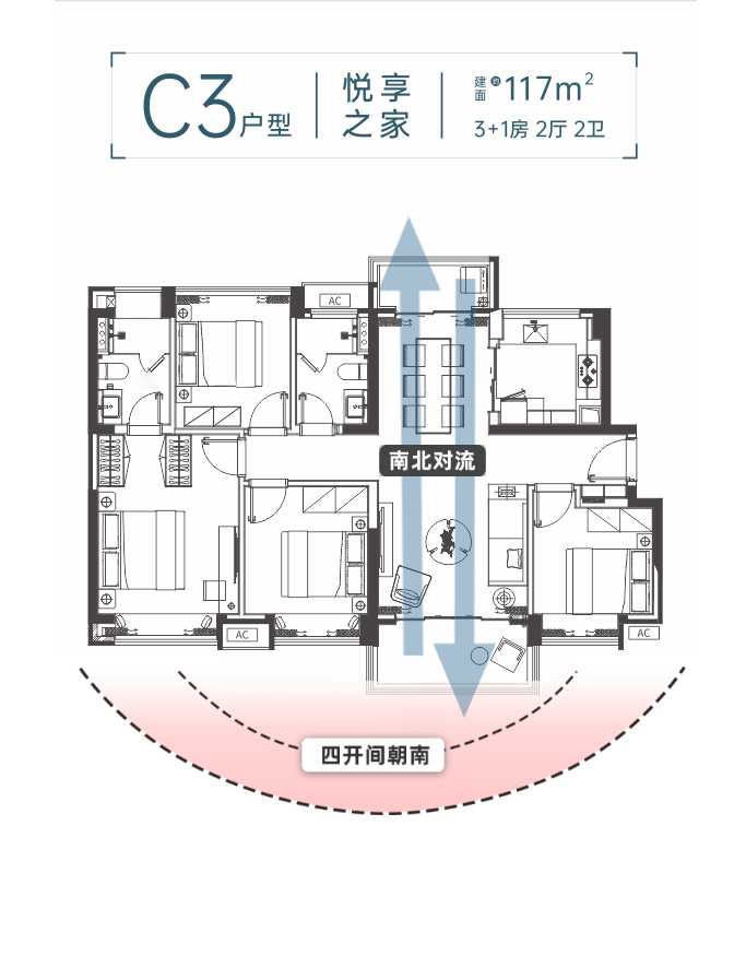 华侨城云尚4室户型图117-117㎡