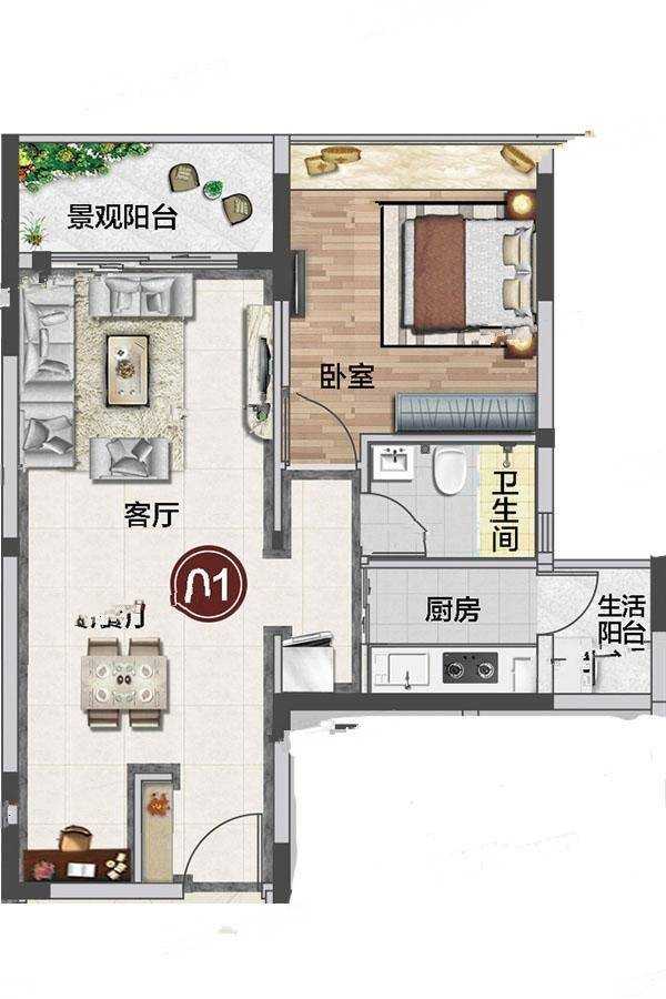 慧源山庄1室户型图52-66㎡