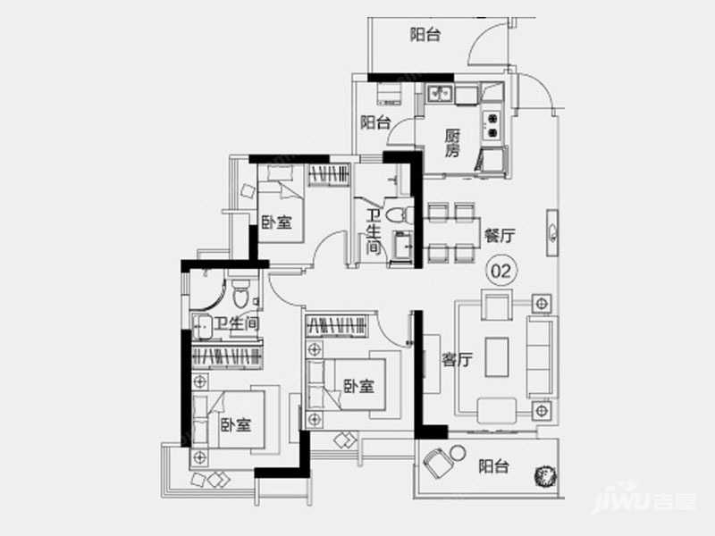 凯德山海连城3室户型图85-110㎡