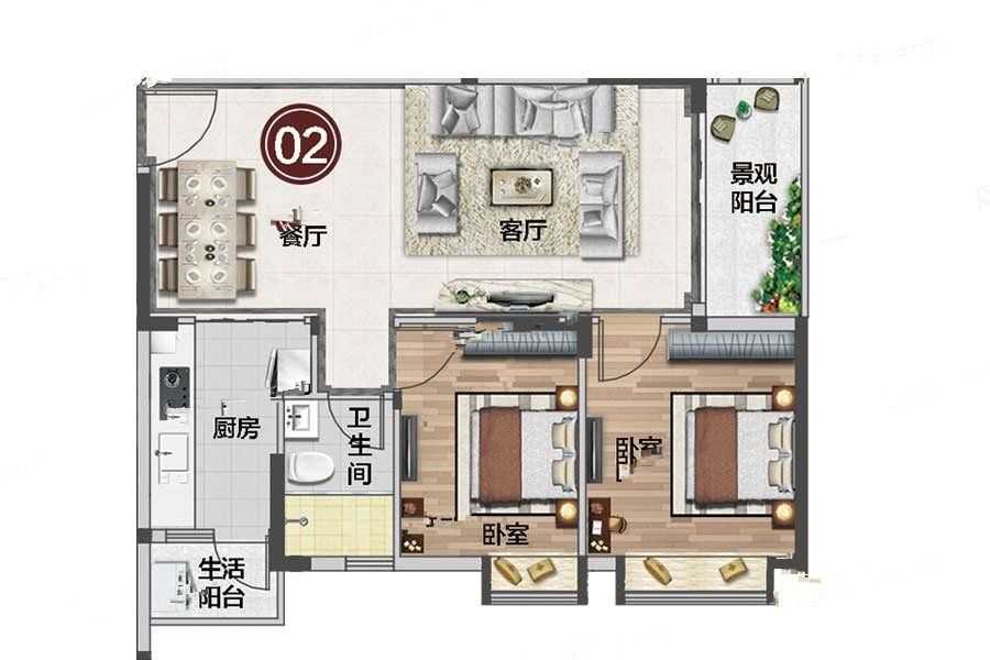 慧源山庄2室户型图62-87㎡