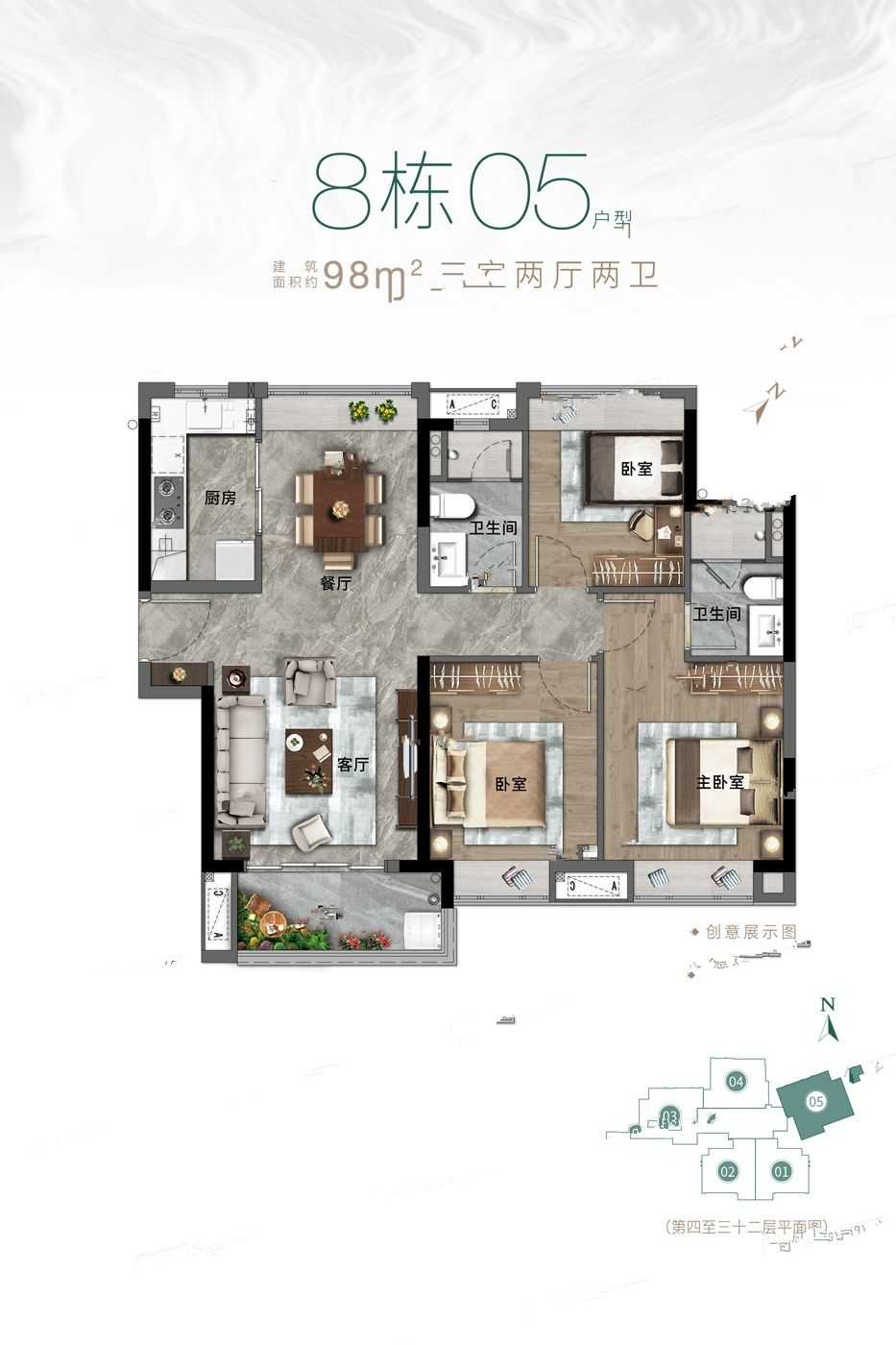 合景保利香樾四季花园3室户型图78-98㎡