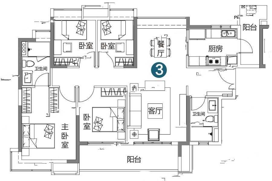 凯德山海连城4室户型图125-330㎡