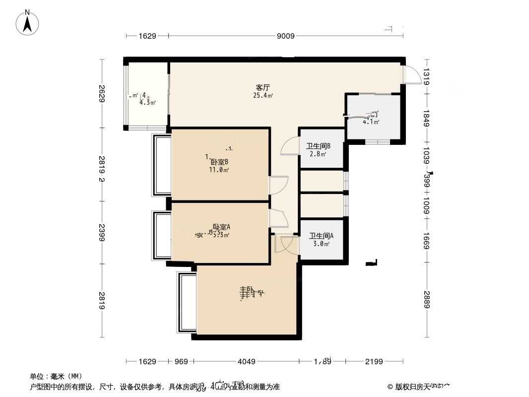 越秀天悦云湖3室户型图76-87㎡