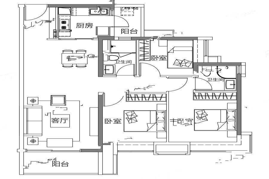 凯德山海连城3室户型图85-110㎡