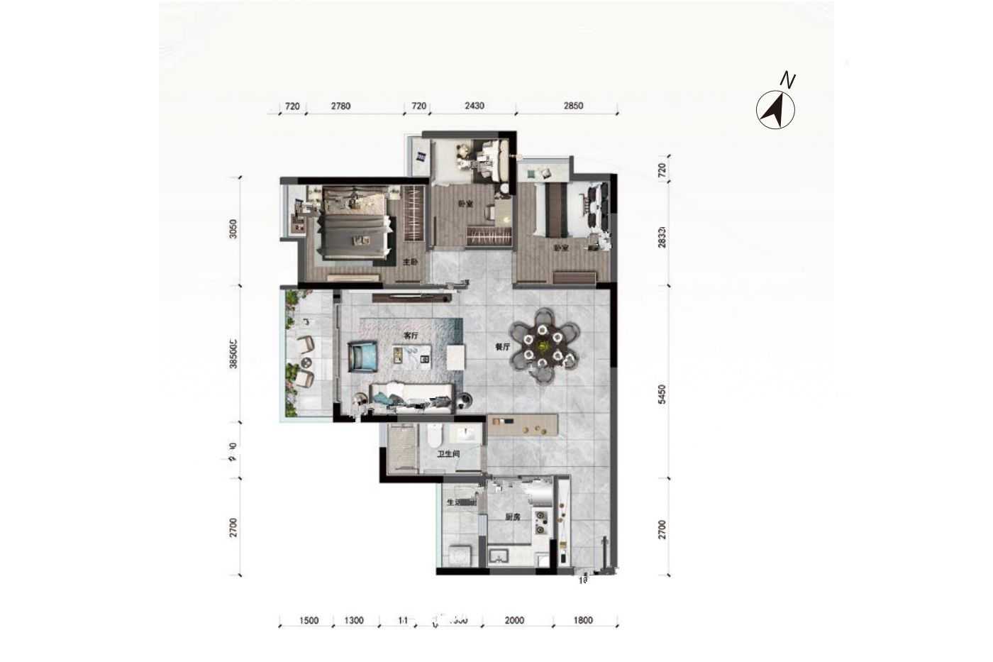 慧源山庄3室户型图97-129㎡