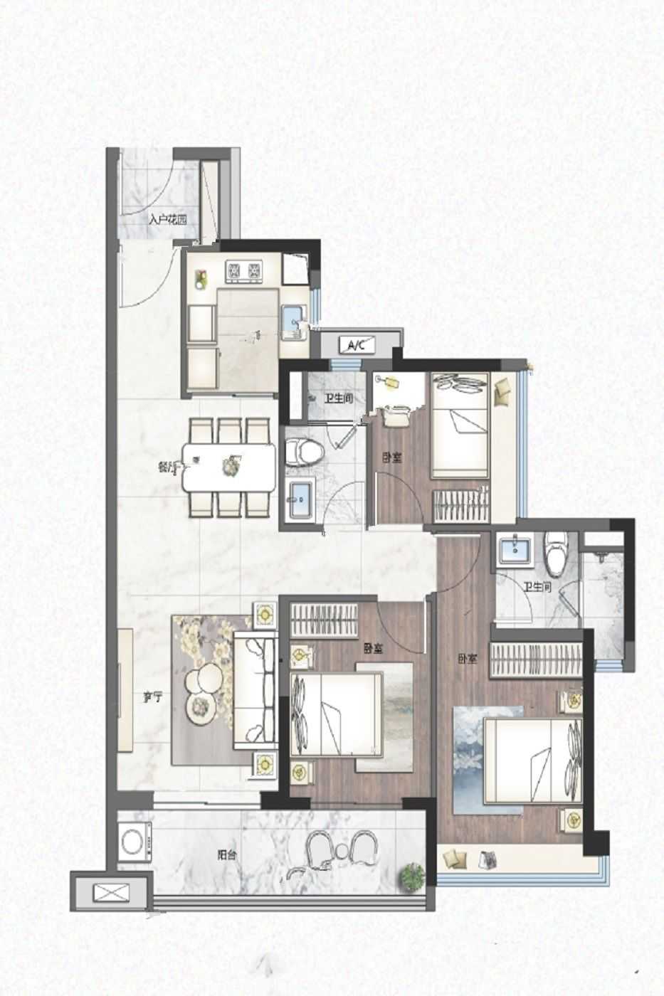 华润置地公园***3室户型图75-100㎡