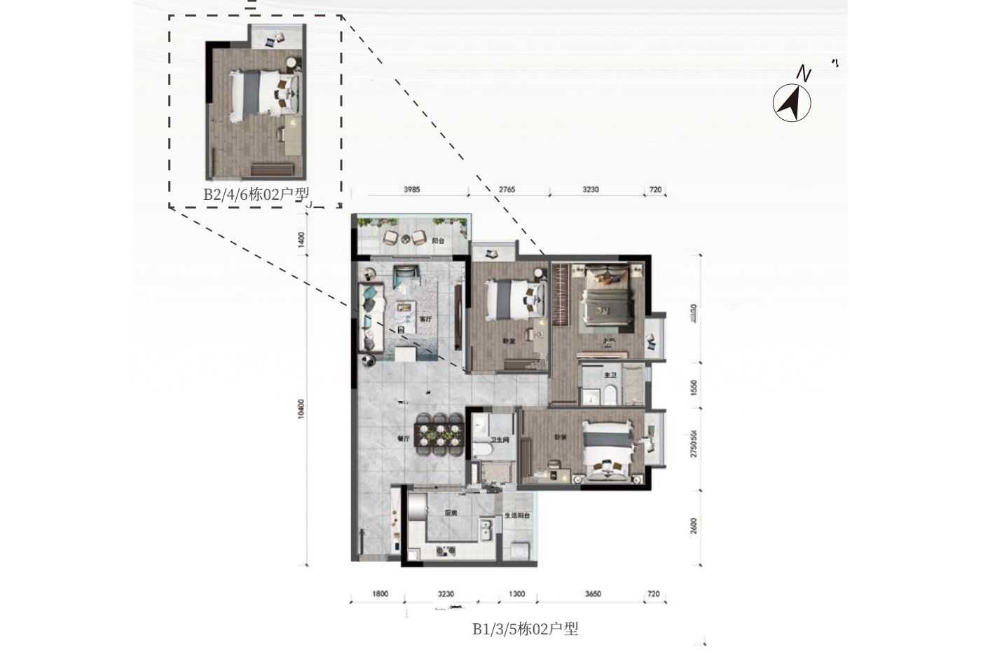 慧源山庄3室户型图97-129㎡