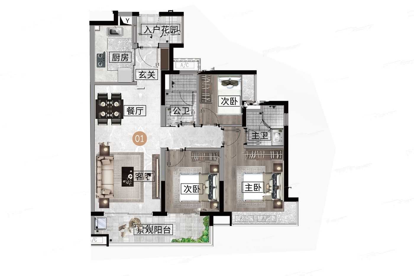 融创翔龙廣府壹號3室户型图95-95㎡