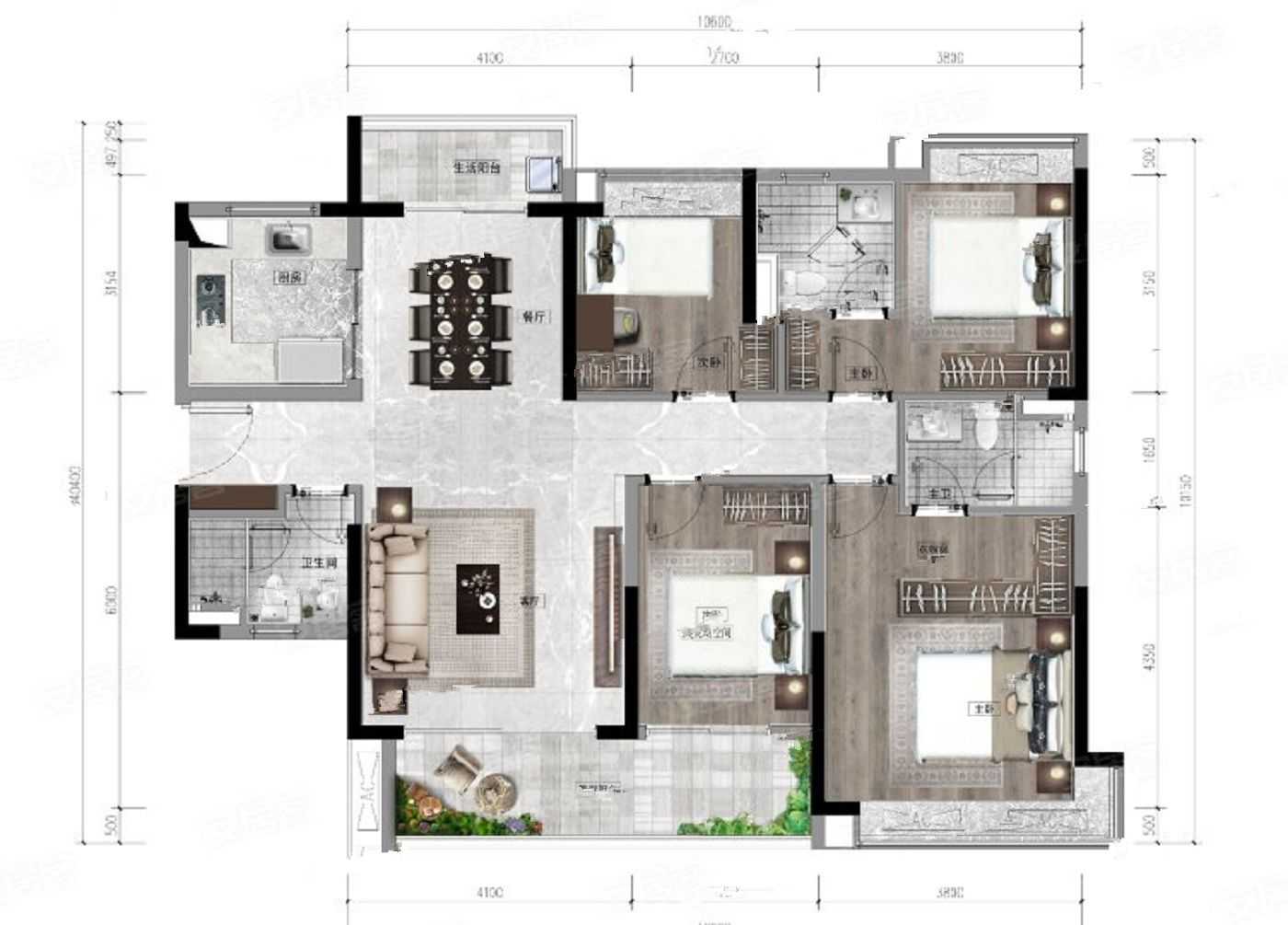 融创翔龙廣府壹號4室户型图120-140㎡