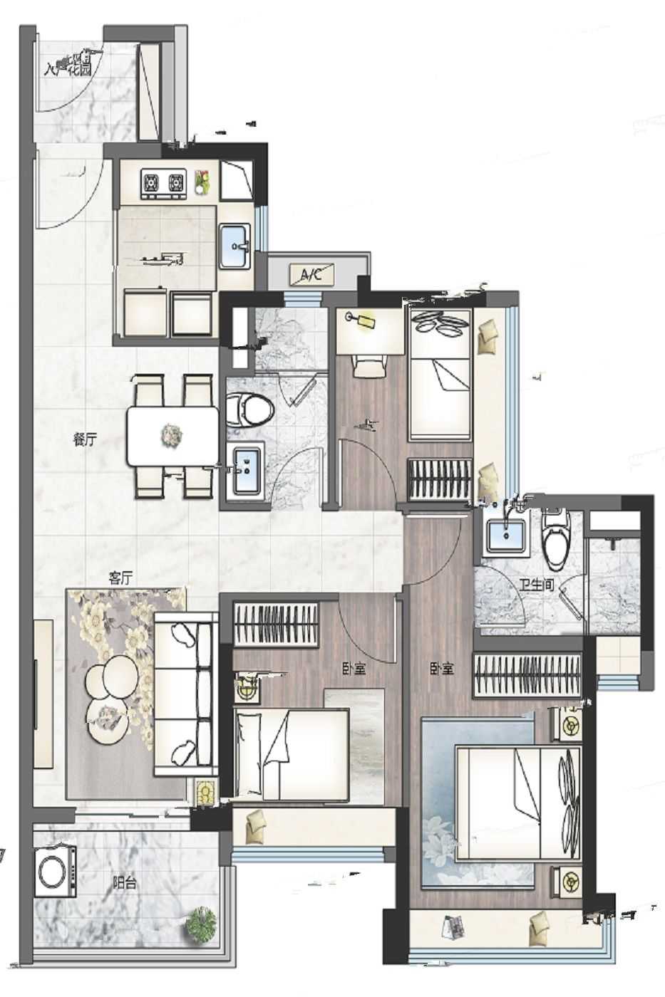 华润置地公园***3室户型图75-100㎡