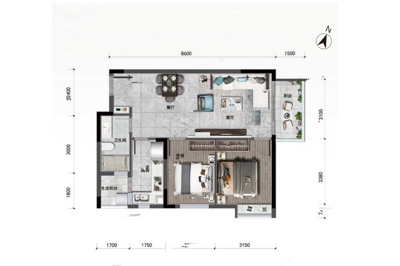 慧源山庄2室户型图62-87㎡