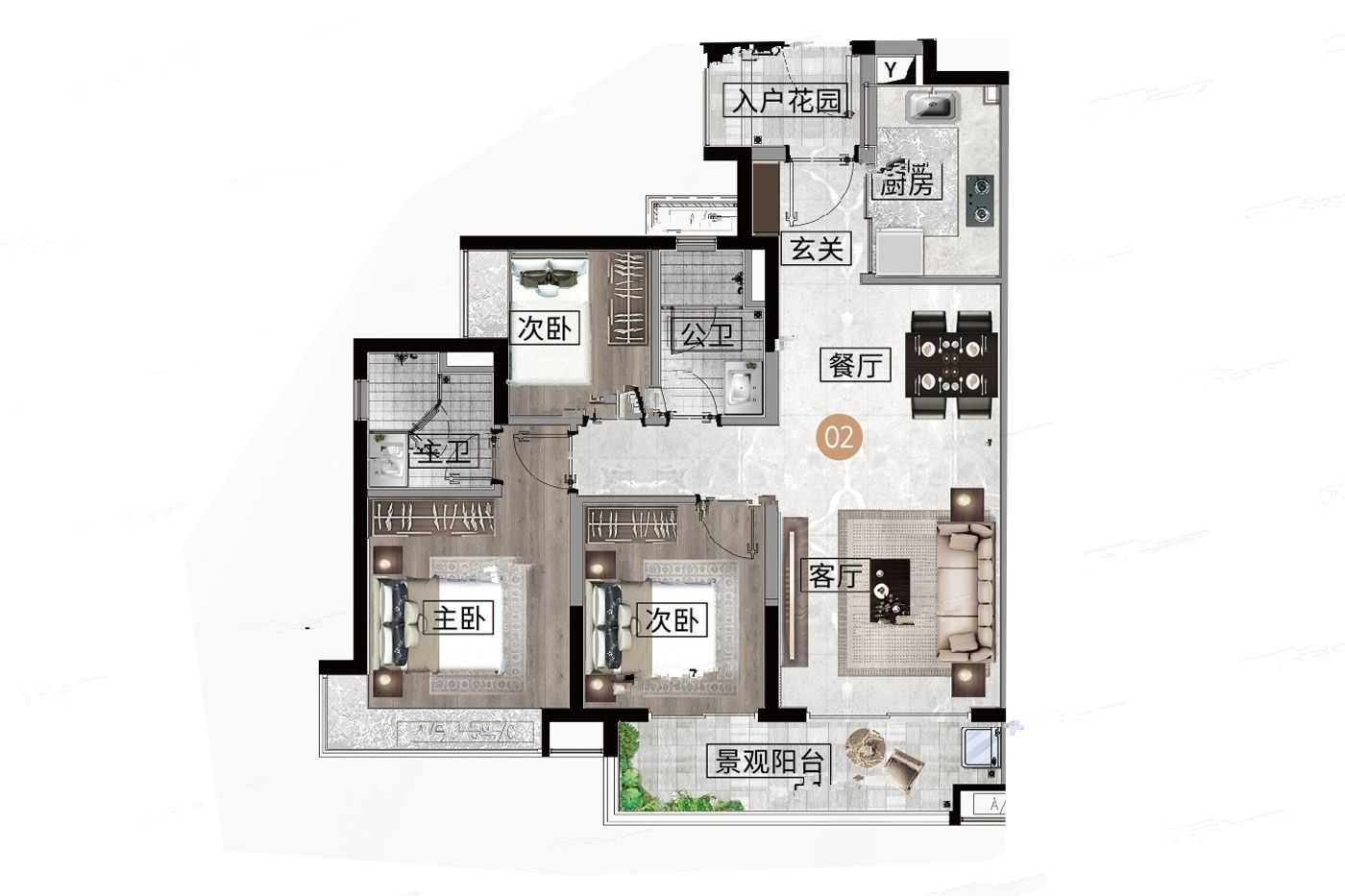 融创翔龙廣府壹號3室户型图95-95㎡