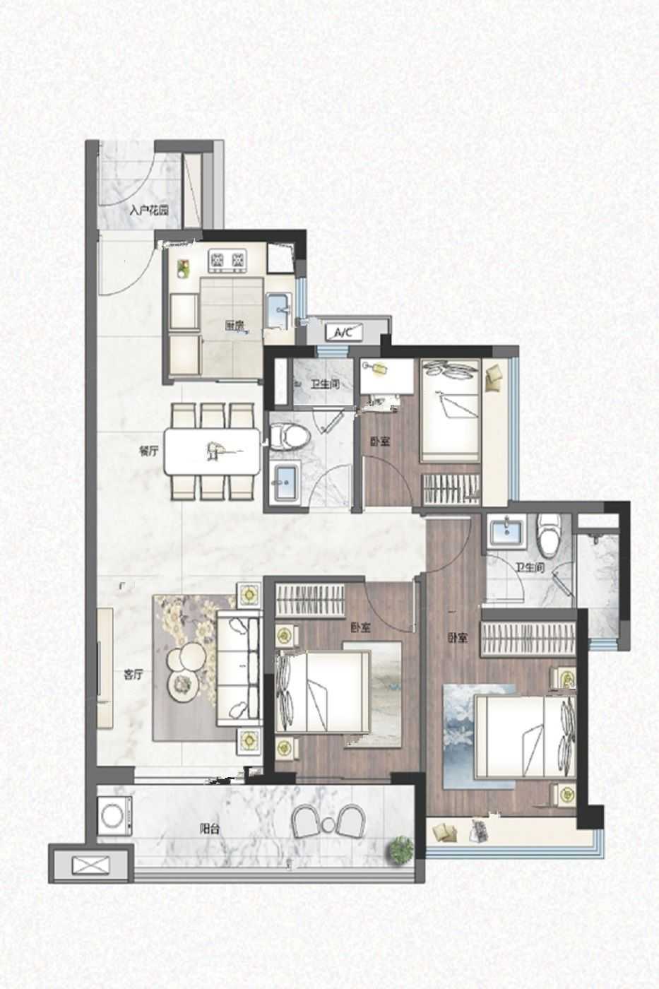 华润置地公园***3室户型图75-100㎡