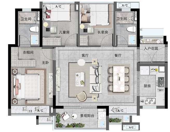 广州万科城3室户型图78-96㎡